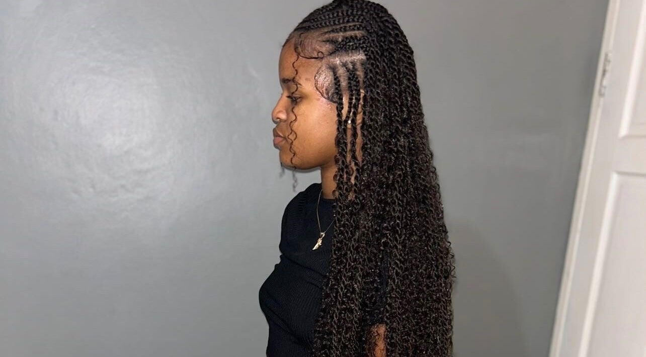 Long braided hairstyle by JR Stylez at Montego Bay, St. James Parish, JM.