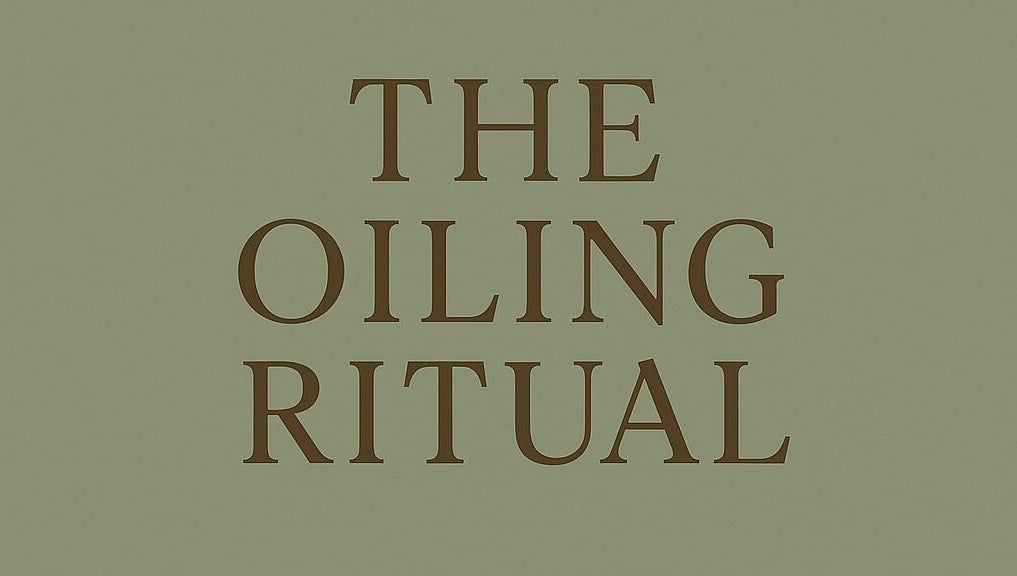 The Oiling Ritual logo displayed in elegant typeface, London, GB location.