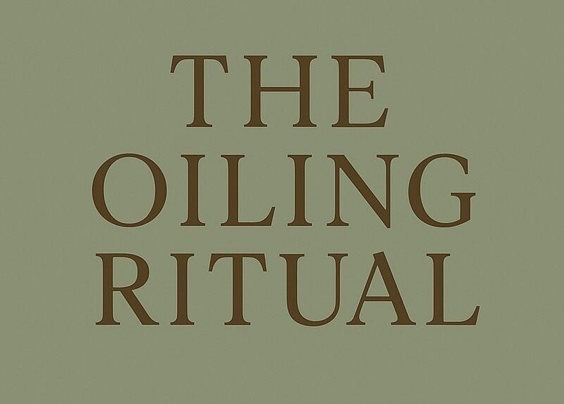 The Oiling Ritual logo displayed in elegant typeface, London, GB location.