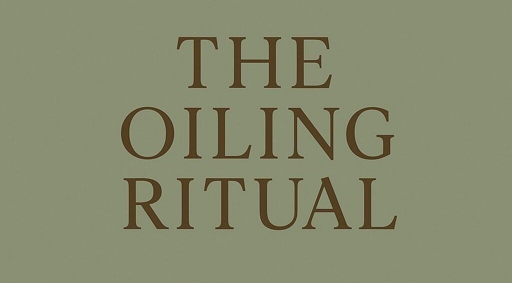 The Oiling Ritual logo displayed in elegant typeface, London, GB location.
