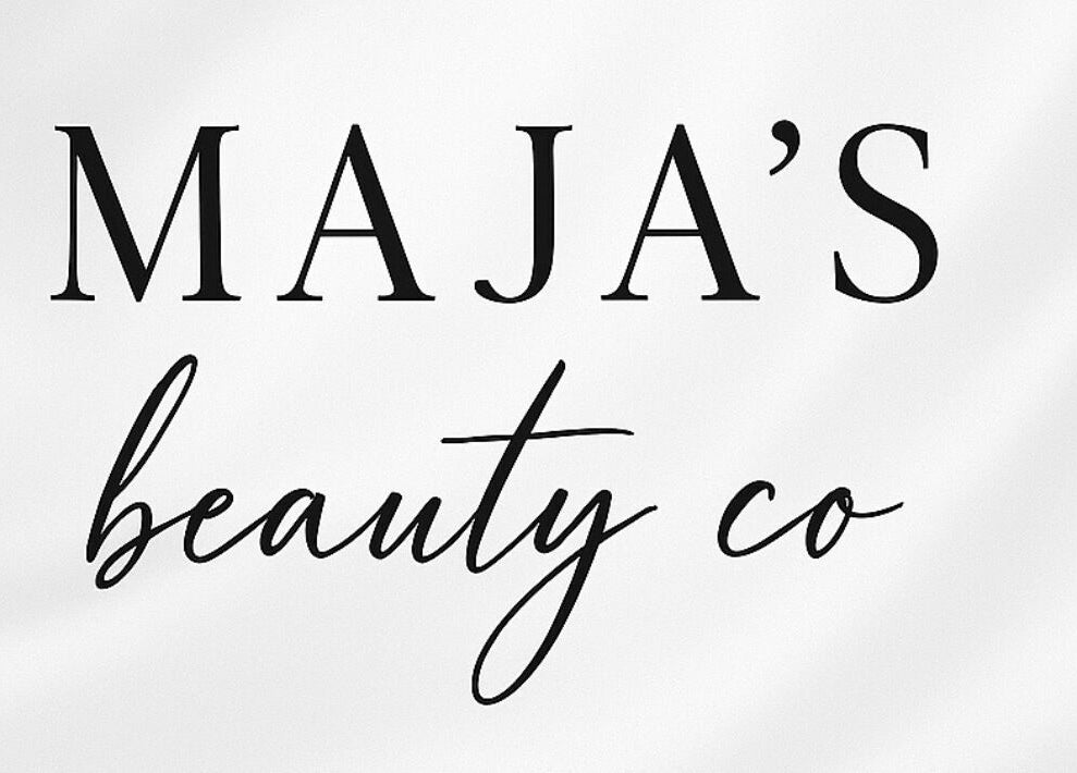 Majasbeautyco logo featuring elegant script, located in Hamilton, Ontario, CA.