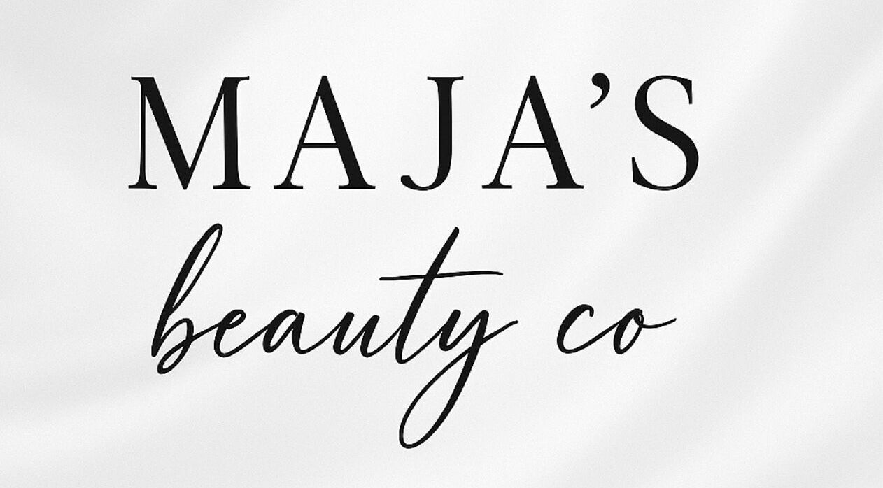 Majasbeautyco logo featuring elegant script, located in Hamilton, Ontario, CA.