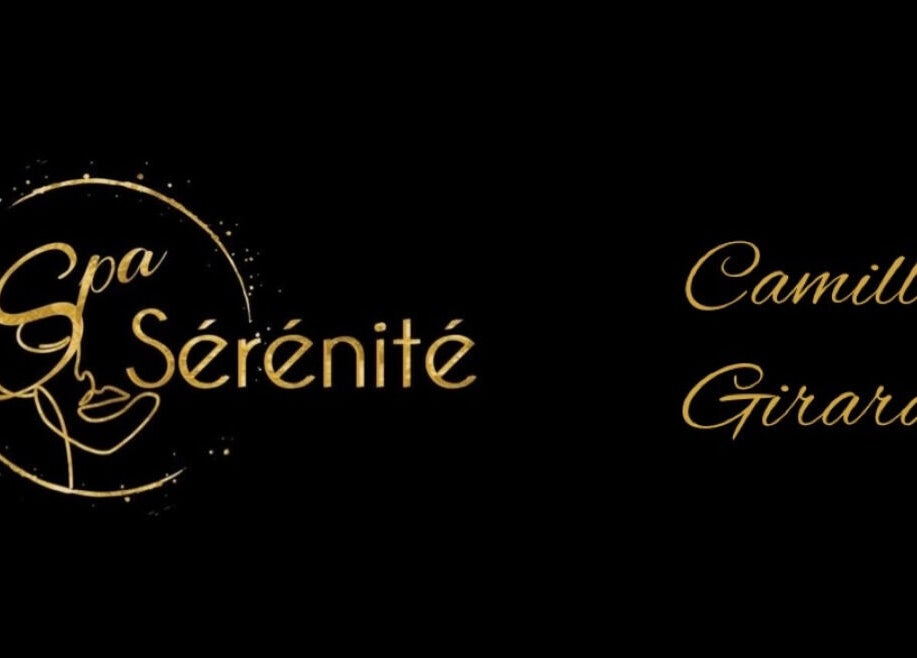 Logo doré de Spa Sérénité avec les mots 'Camille Girard', Rouyn-noranda, Québec, CA.