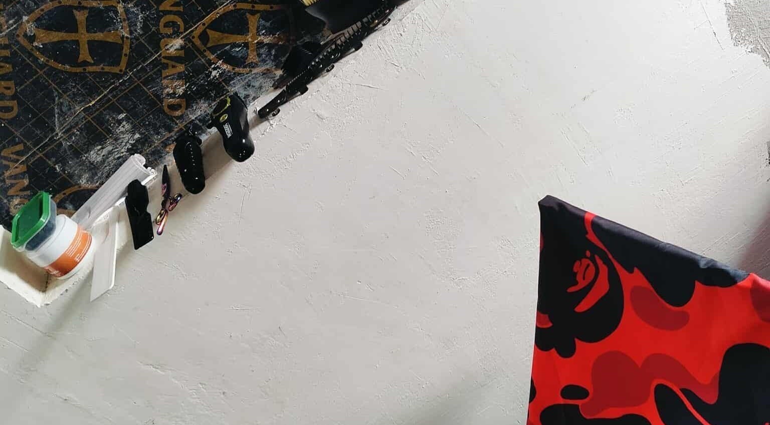 Barber tools and red patterned chair at BARBERJAY, Cainta, Calabarzon, PH.