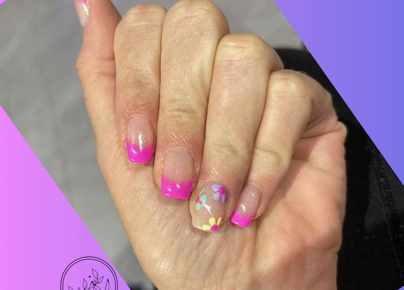 Vibrant pink and floral nail art at Polished Perfection Beauty Co., Werrington Downs, New South Wales, AU.