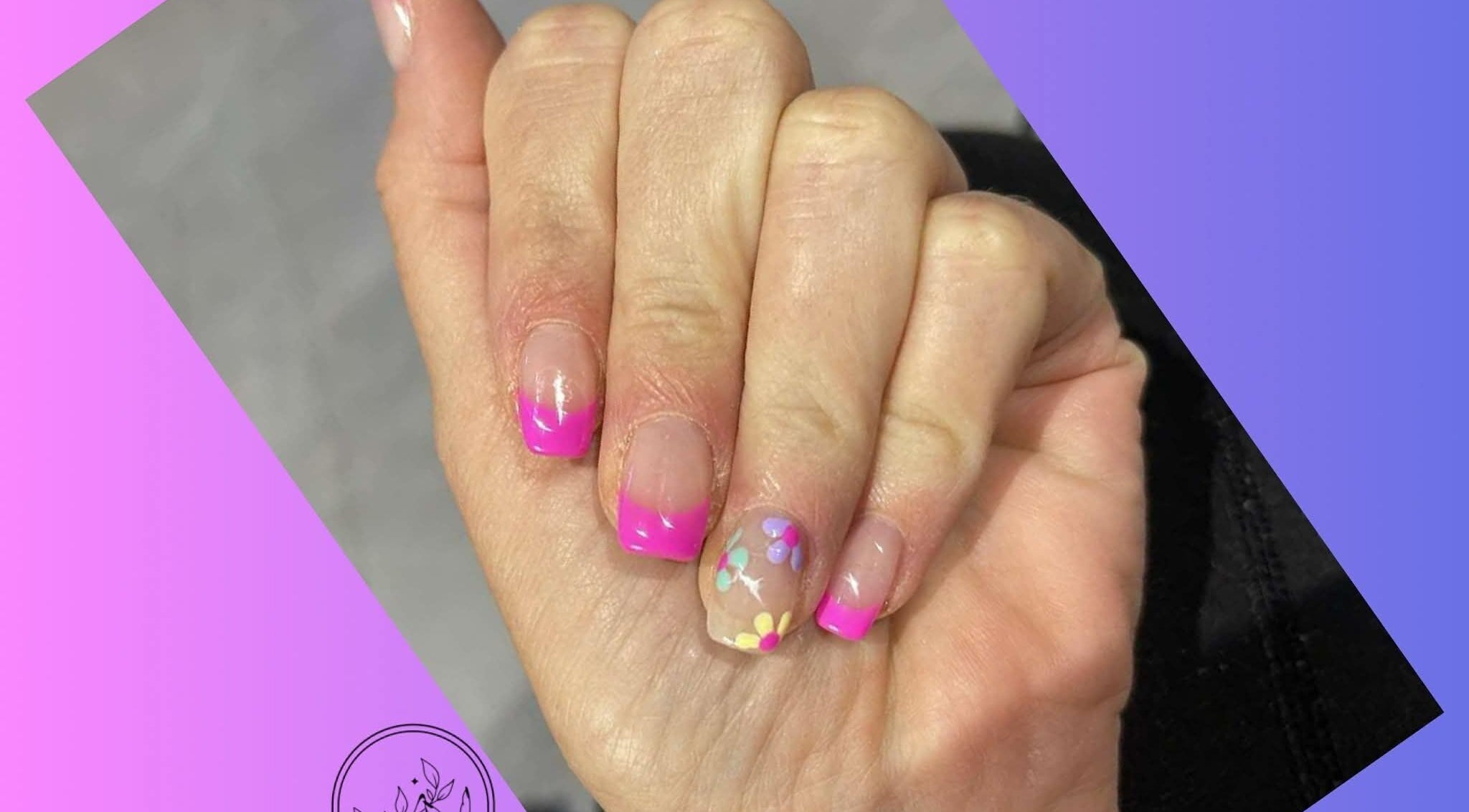 Vibrant pink and floral nail art at Polished Perfection Beauty Co., Werrington Downs, New South Wales, AU.