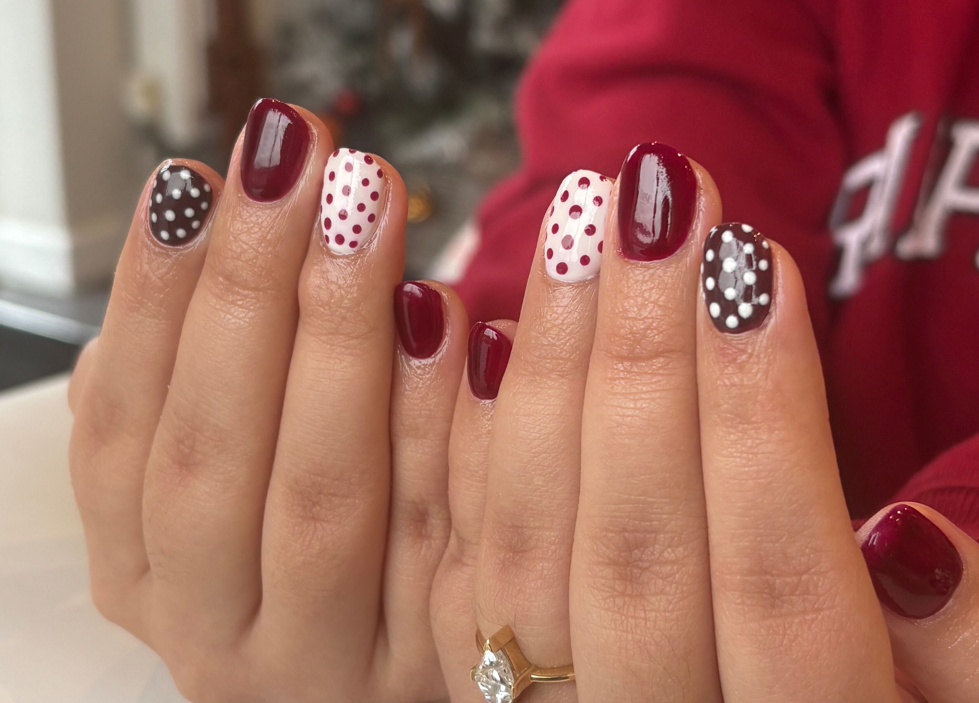 Stylish polka dot nail art at Fine Little Things Studios, Bury St Edmund’s, England, GB.
