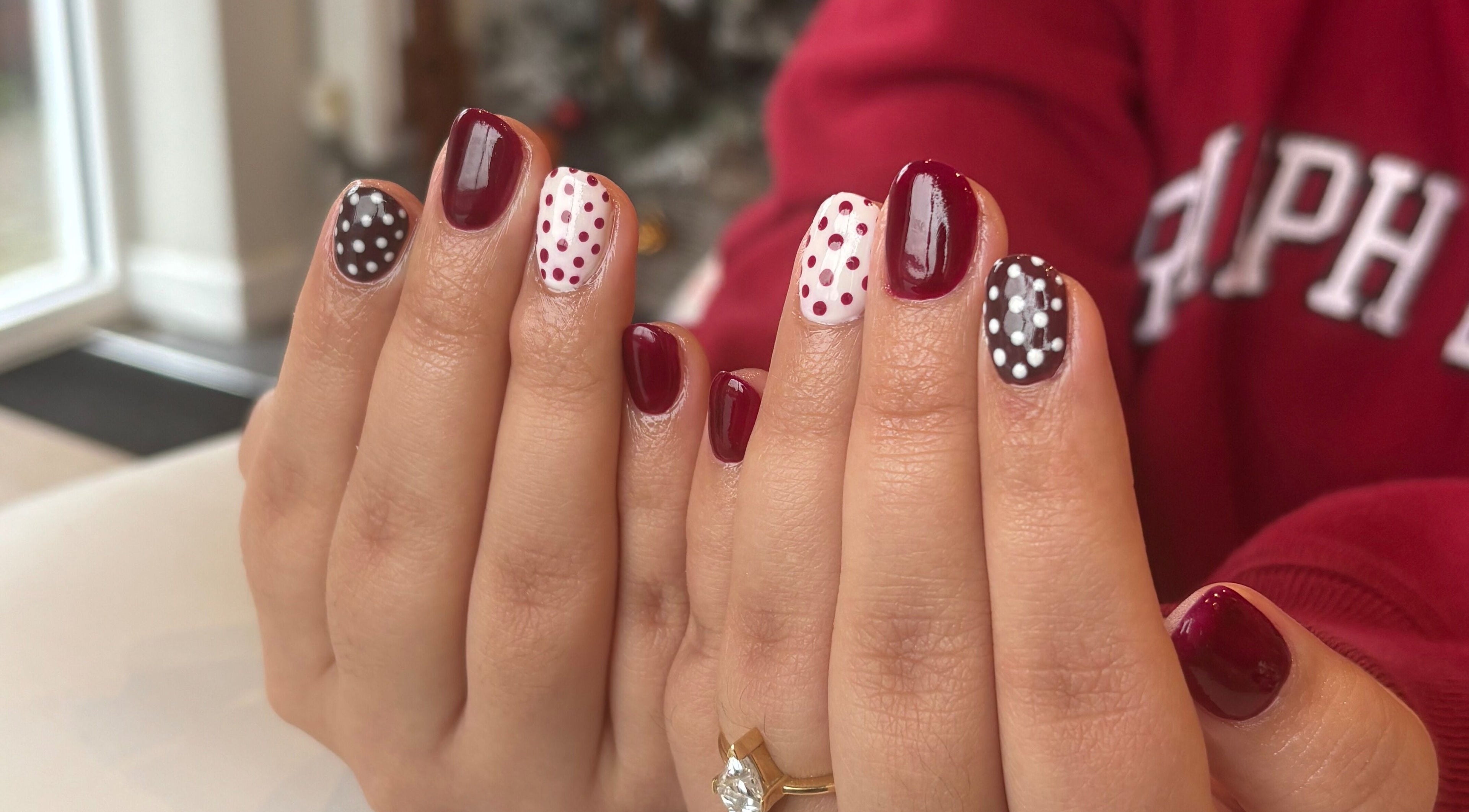 Stylish polka dot nail art at Fine Little Things Studios, Bury St Edmund’s, England, GB.
