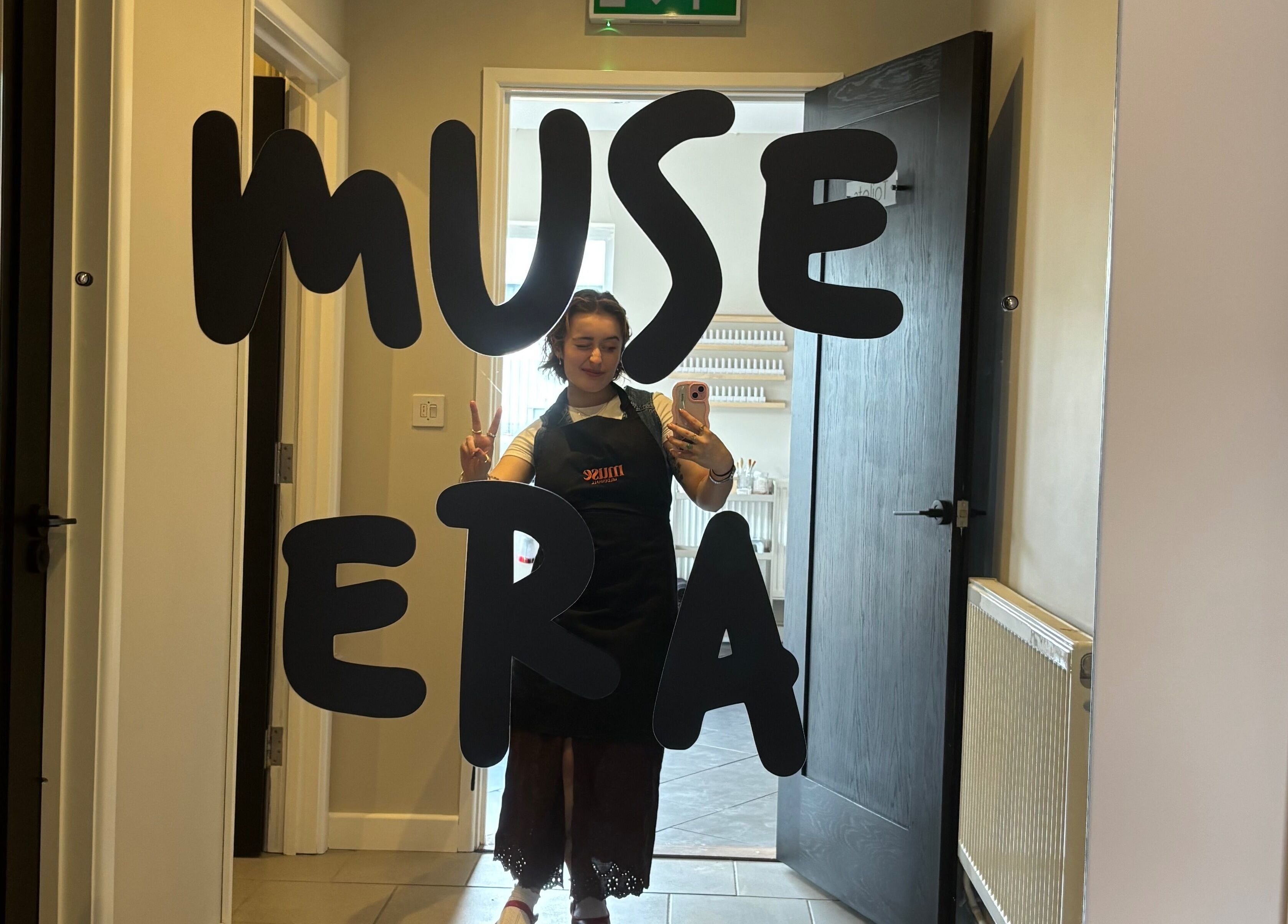 Person taking a selfie in Fine Little Things Studios at Bury St Edmund’s, England.