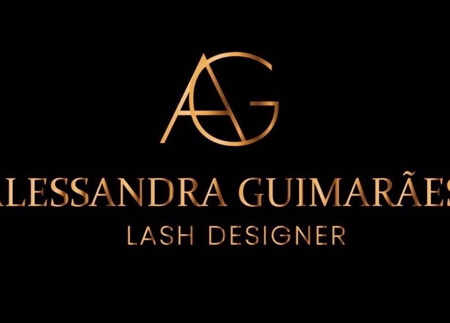 Logo of Lash AG Alessandra Guimaraes, Torres Novas, Santarém, PT in gold on black background.