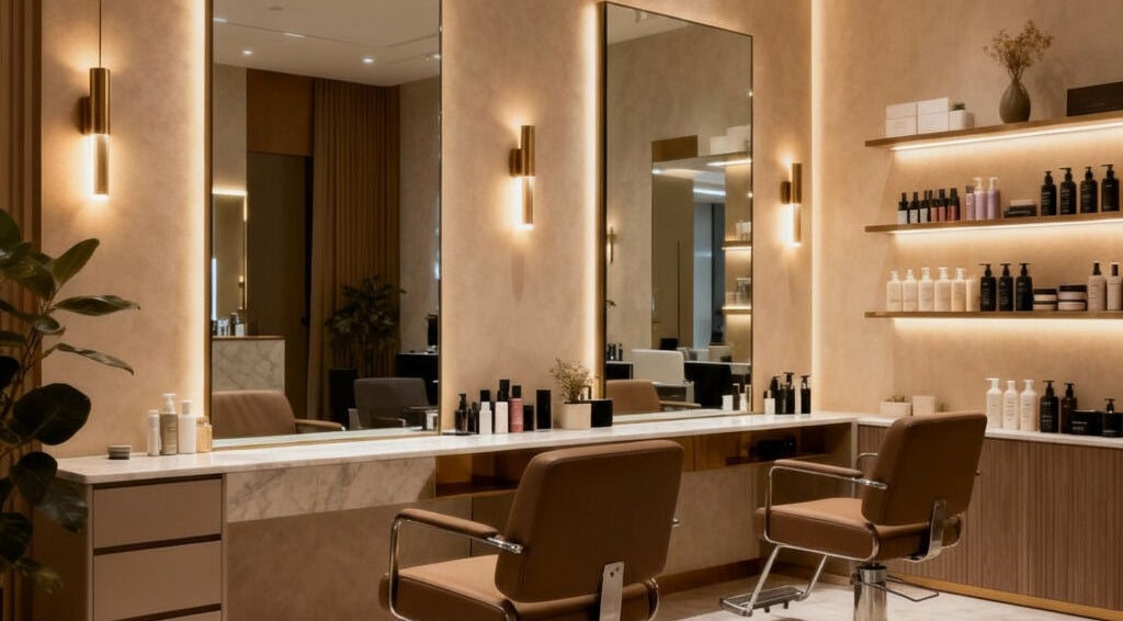 Interno elegante di camillaparrucchieri a Paderno Dugnano, Lombardia, IT. Sedie moderne e prodotti di bellezza.