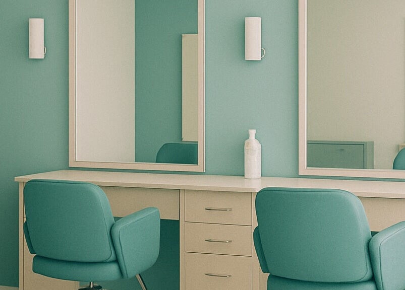 Camillaparrucchieri Paderno Dugnano, Lombardia: postazione moderna con sedia verde e specchio grande.