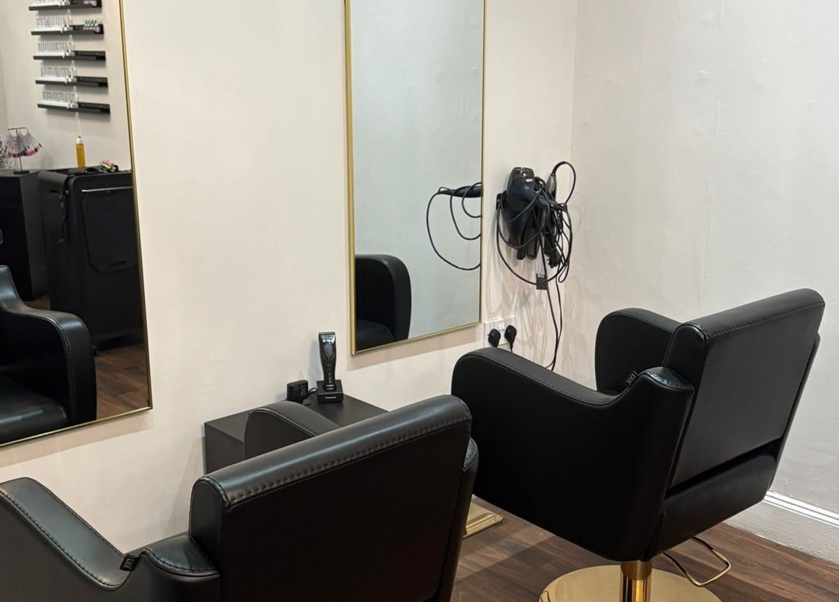 Modern styling chairs and mirrors at Chantelle Fairbairn Makeup Artistry, Camelon, Scotland, GB.