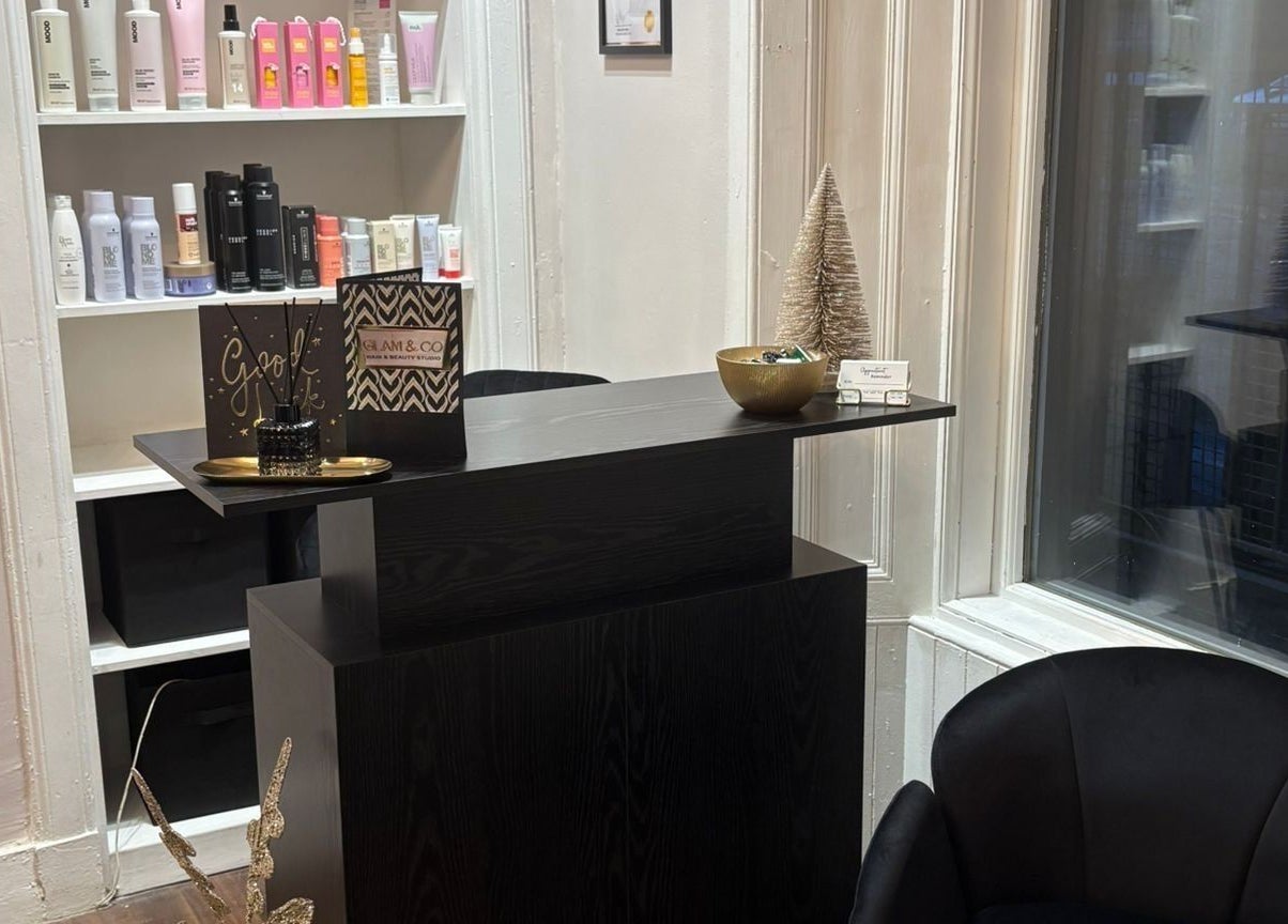 Interior of Chantelle Fairbairn Makeup Artistry, Camelon, Scotland, featuring a chic reception area.