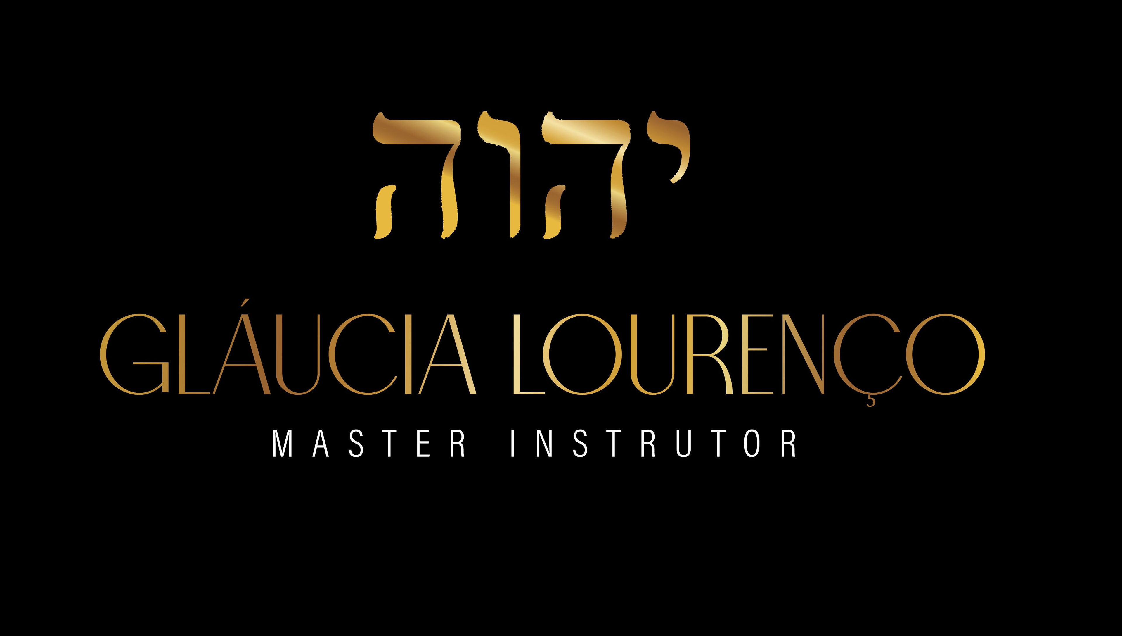 Logo dourado de Gláucia Lourenço Master, instrutora em Braga, Braga, PT, em fundo preto.