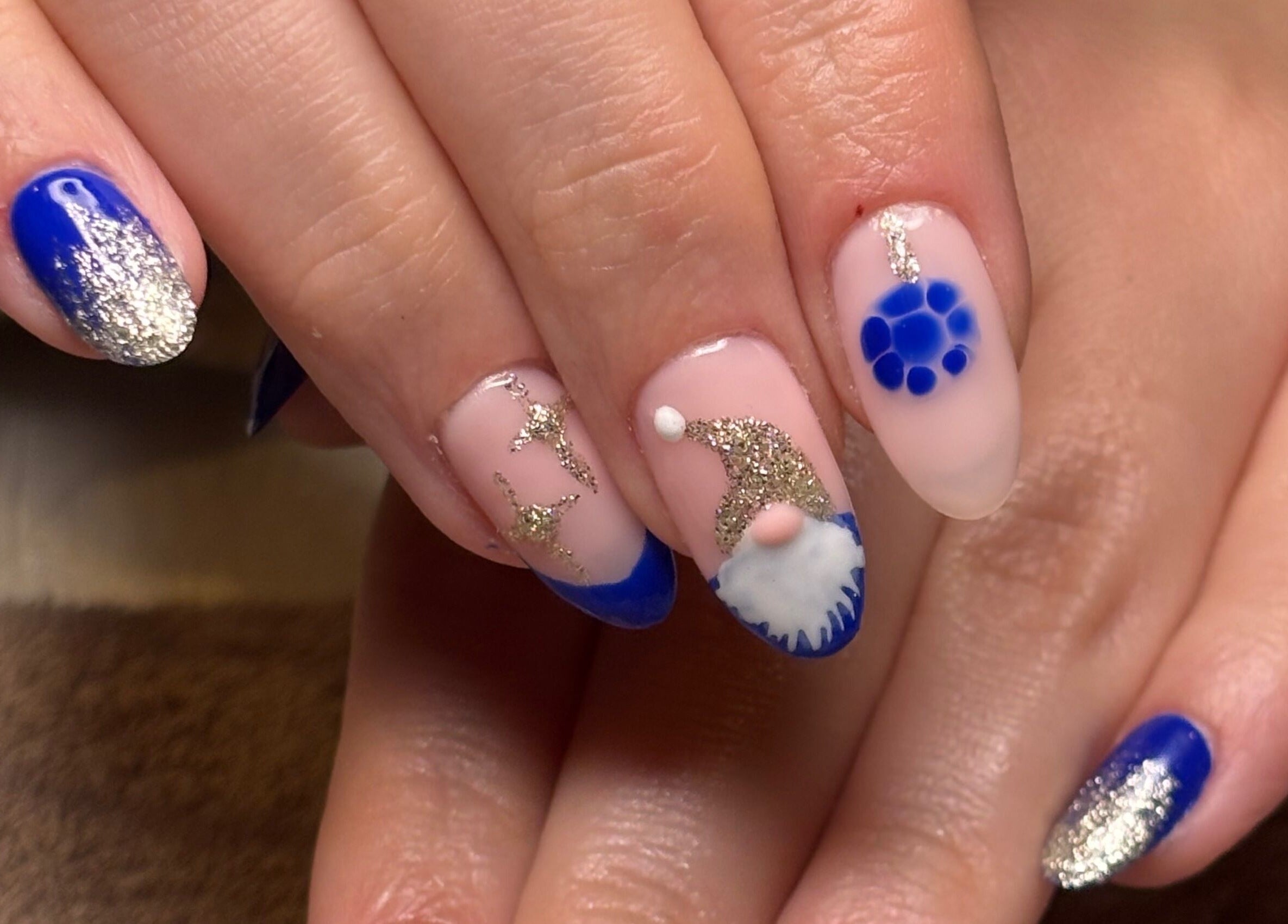 Creative blue and silver nail art at Radiant Nails Mobile, Penwortham, England, GB showcasing unique designs.