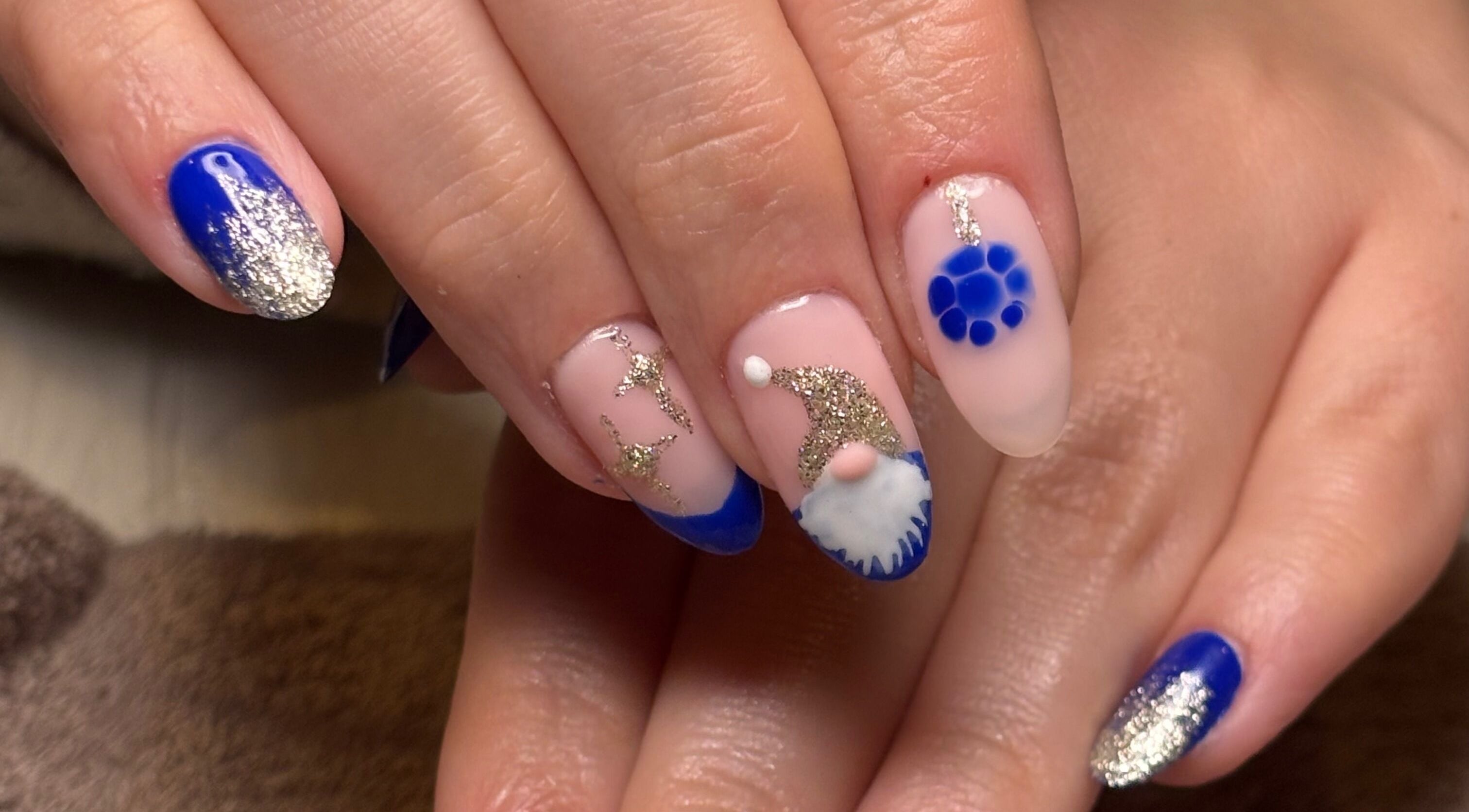 Creative blue and silver nail art at Radiant Nails Mobile, Penwortham, England, GB showcasing unique designs.