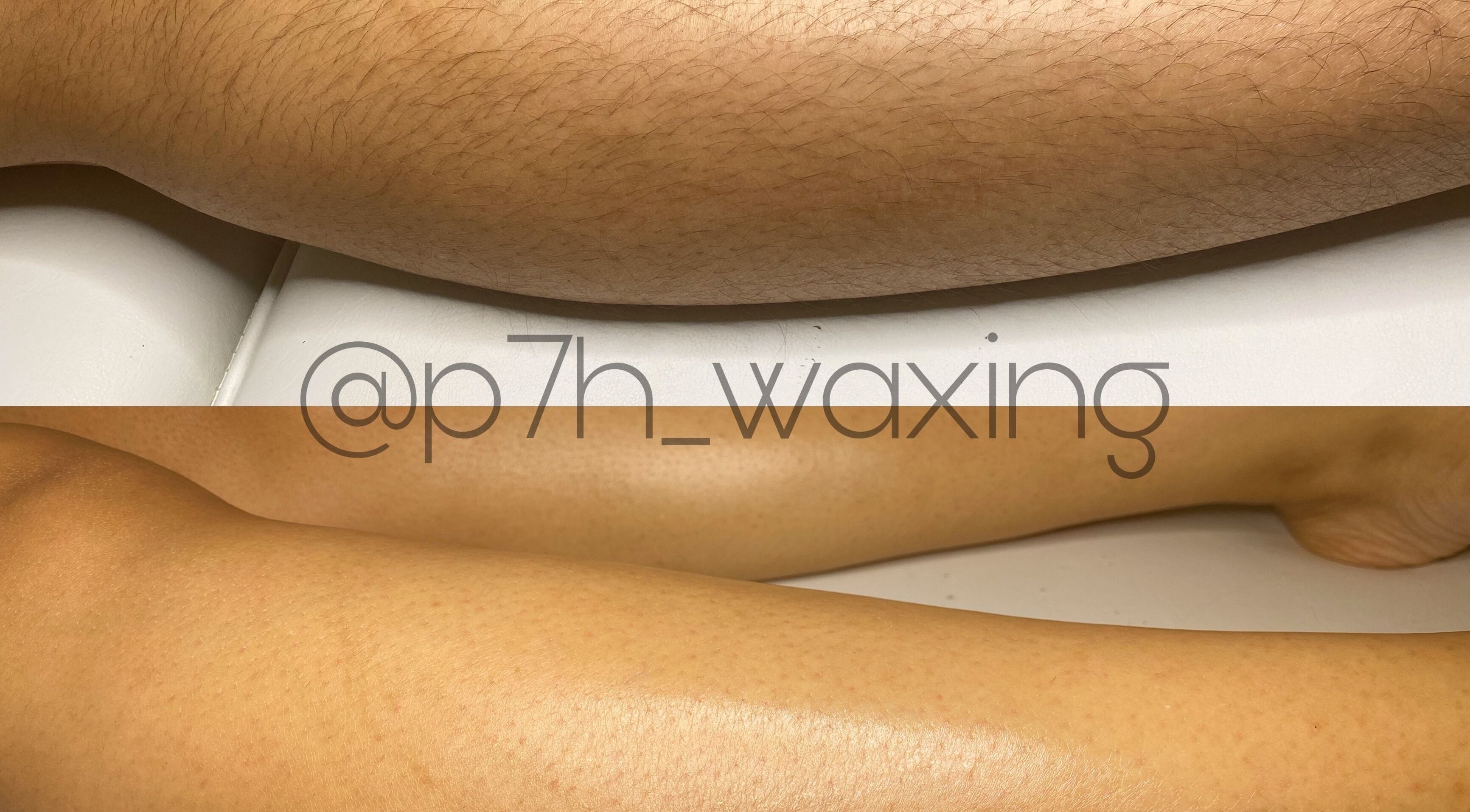 Leg waxing results at P7H by Poca7hontas, Paramaribo, SR. Smooth, hair-free legs displayed.