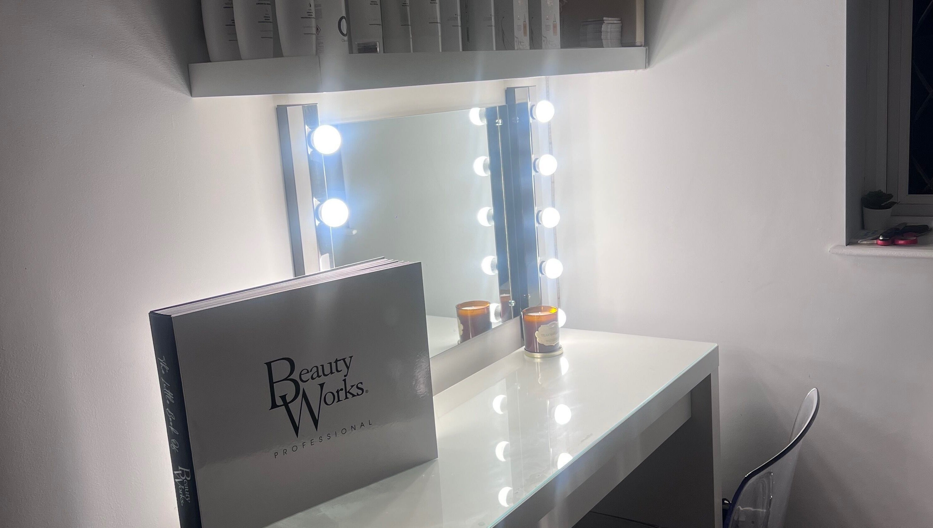 Elegant vanity at Hairbykatiejb.x, Chalfont Saint Peter, England, GB, featuring Beauty Works products.