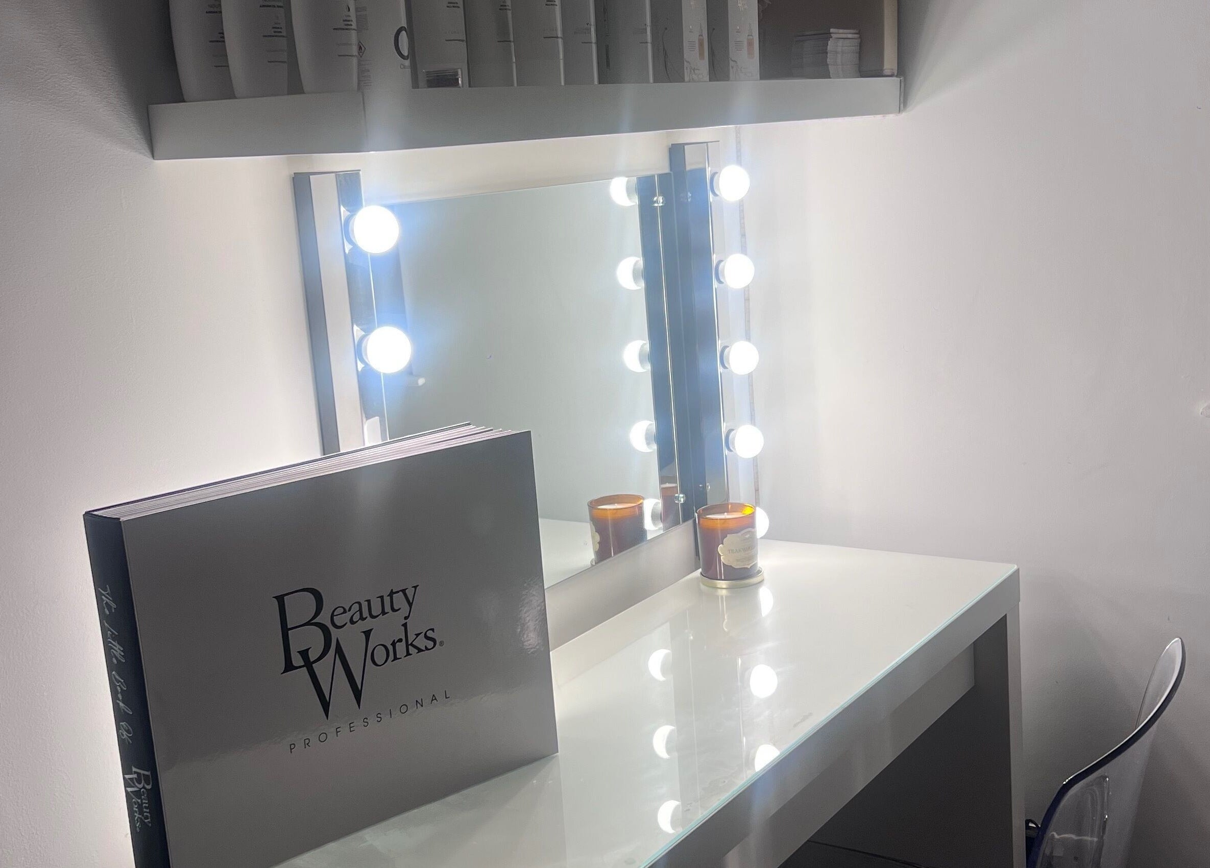 Elegant vanity at Hairbykatiejb.x, Chalfont Saint Peter, England, GB, featuring Beauty Works products.
