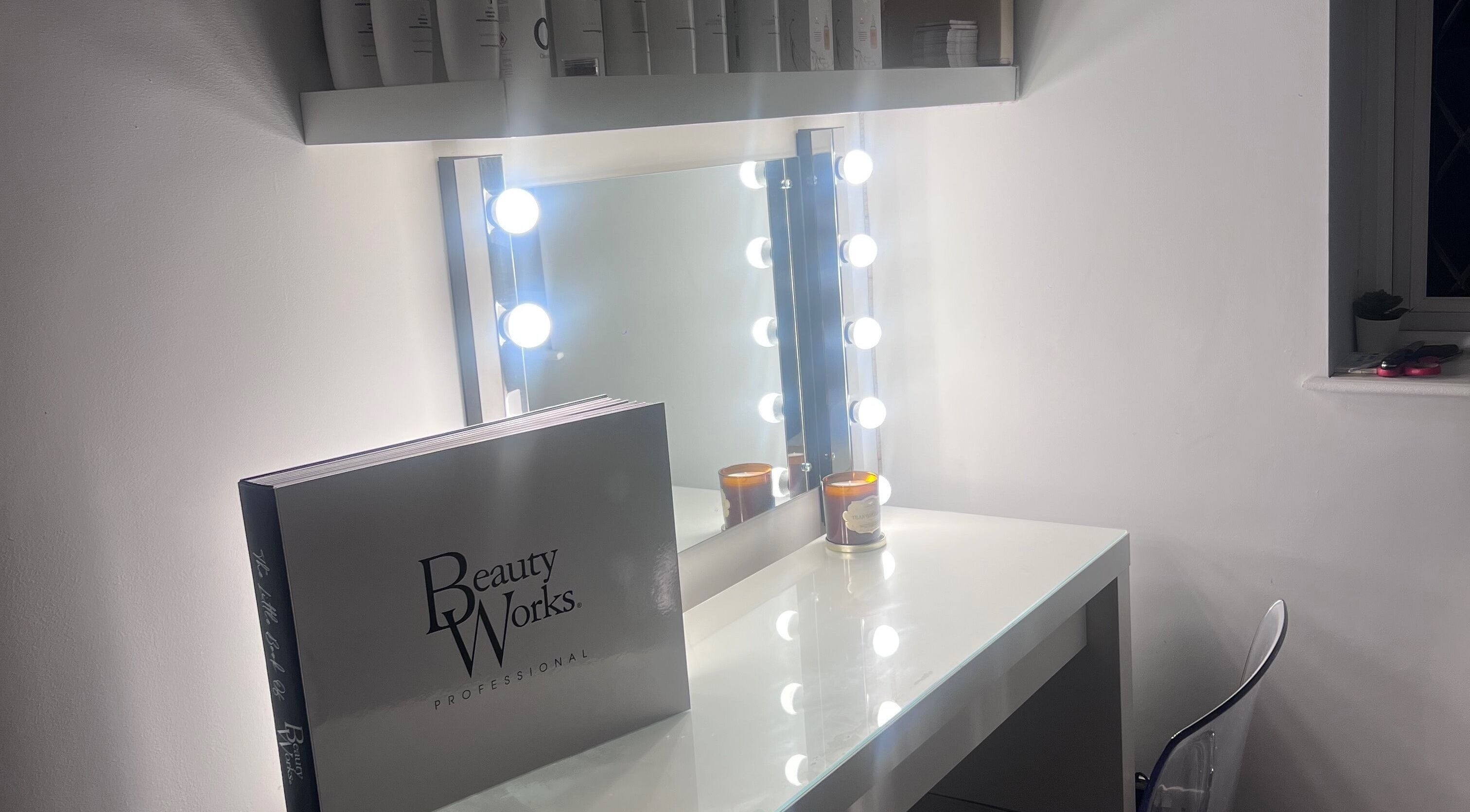 Elegant vanity at Hairbykatiejb.x, Chalfont Saint Peter, England, GB, featuring Beauty Works products.