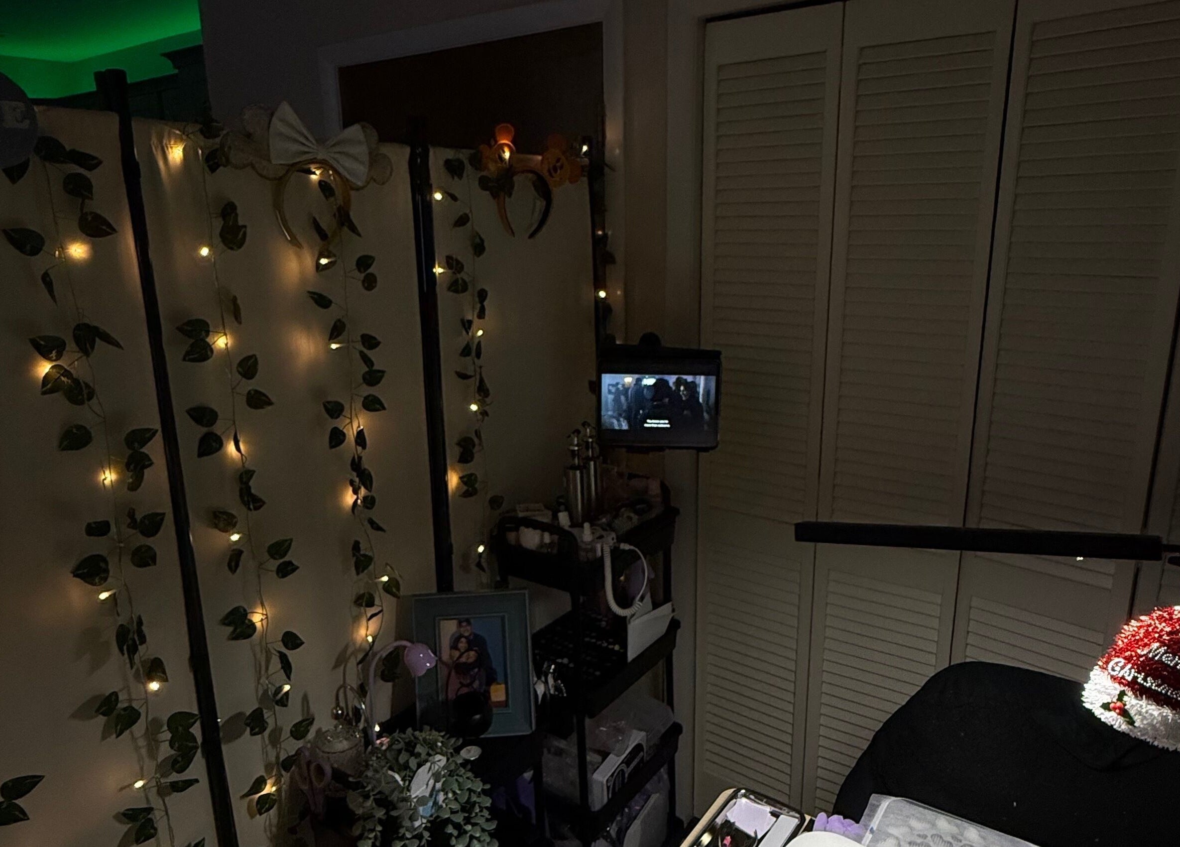 A cozy, softly lit beauty treatment space at Angelsdenn in Watertown, New York, US with decorative lights.