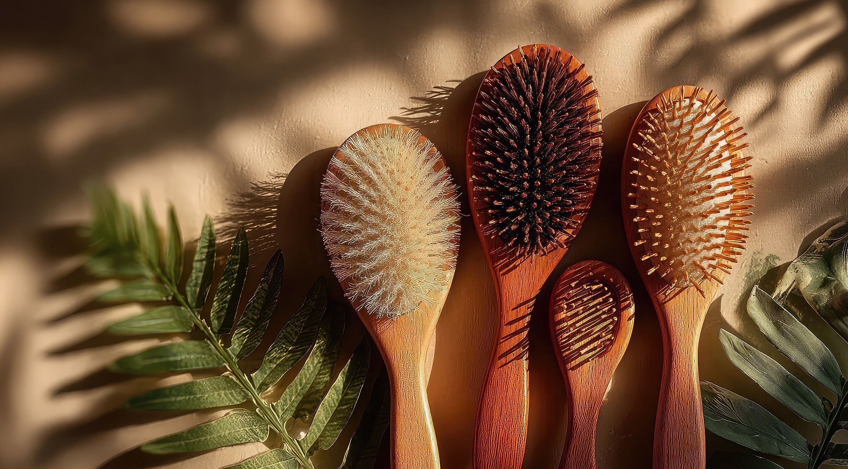 Wooden brushes with natural bristles at Aloona Studio, Byron Bay, New South Wales, AU.