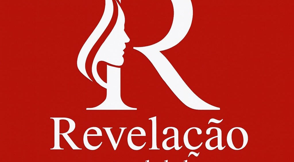 Logotipo vermelho de Revelação Cabeleleiros, Carcavelos, PT, com design elegante.