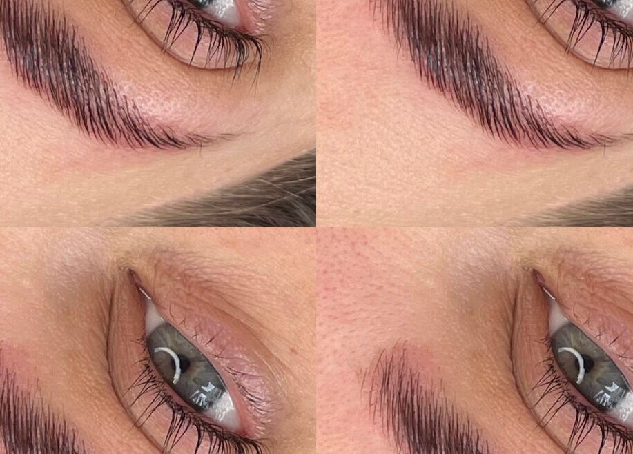 Close-up of perfectly groomed eyebrows and eyes at Beautycave41, Halesowen, England, GB.