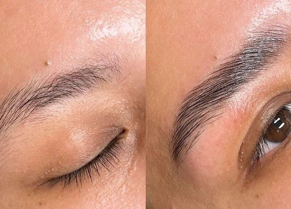 Antes e depois de design de sobrancelhas no AC Beauty Care, Setúbal, Setúbal, PT.