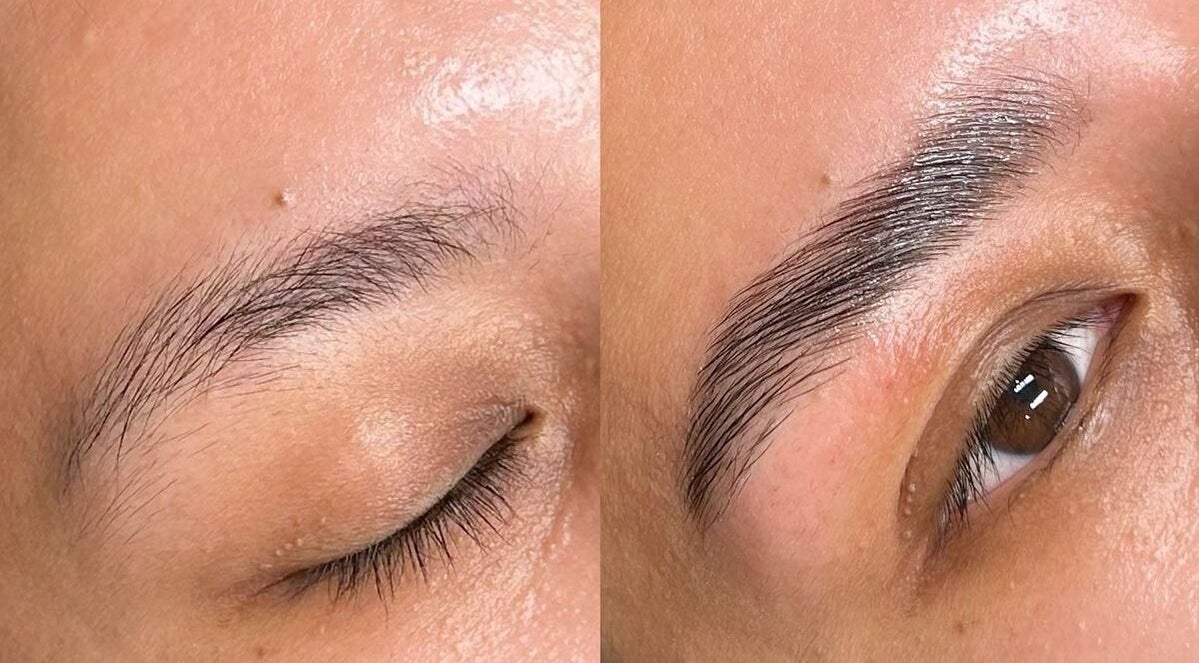 Antes e depois de design de sobrancelhas no AC Beauty Care, Setúbal, Setúbal, PT.