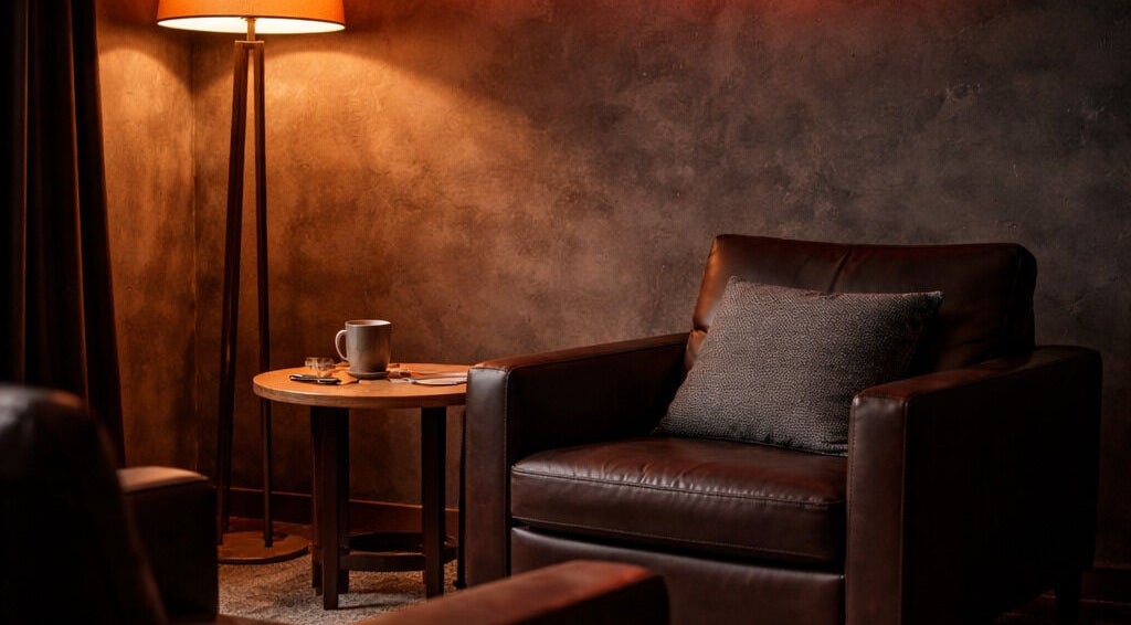 Comfortable leather armchair in Embers & Coal Counselling | Psychotherapy, Maroochydore, Queensland, AU.