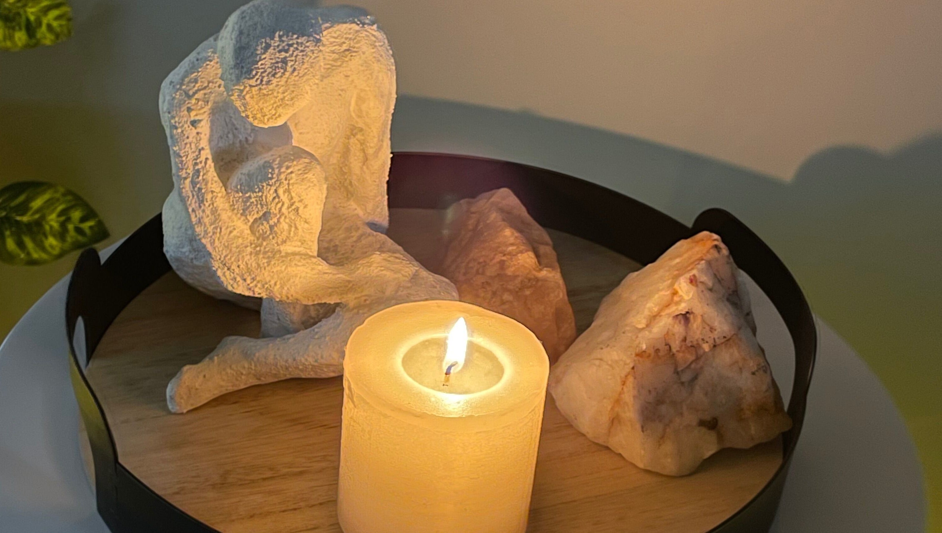 Tranquil candle and sculpture setting at Wellness Empowerment Bridge Spa, Kimberley, Northern Cape, ZA.