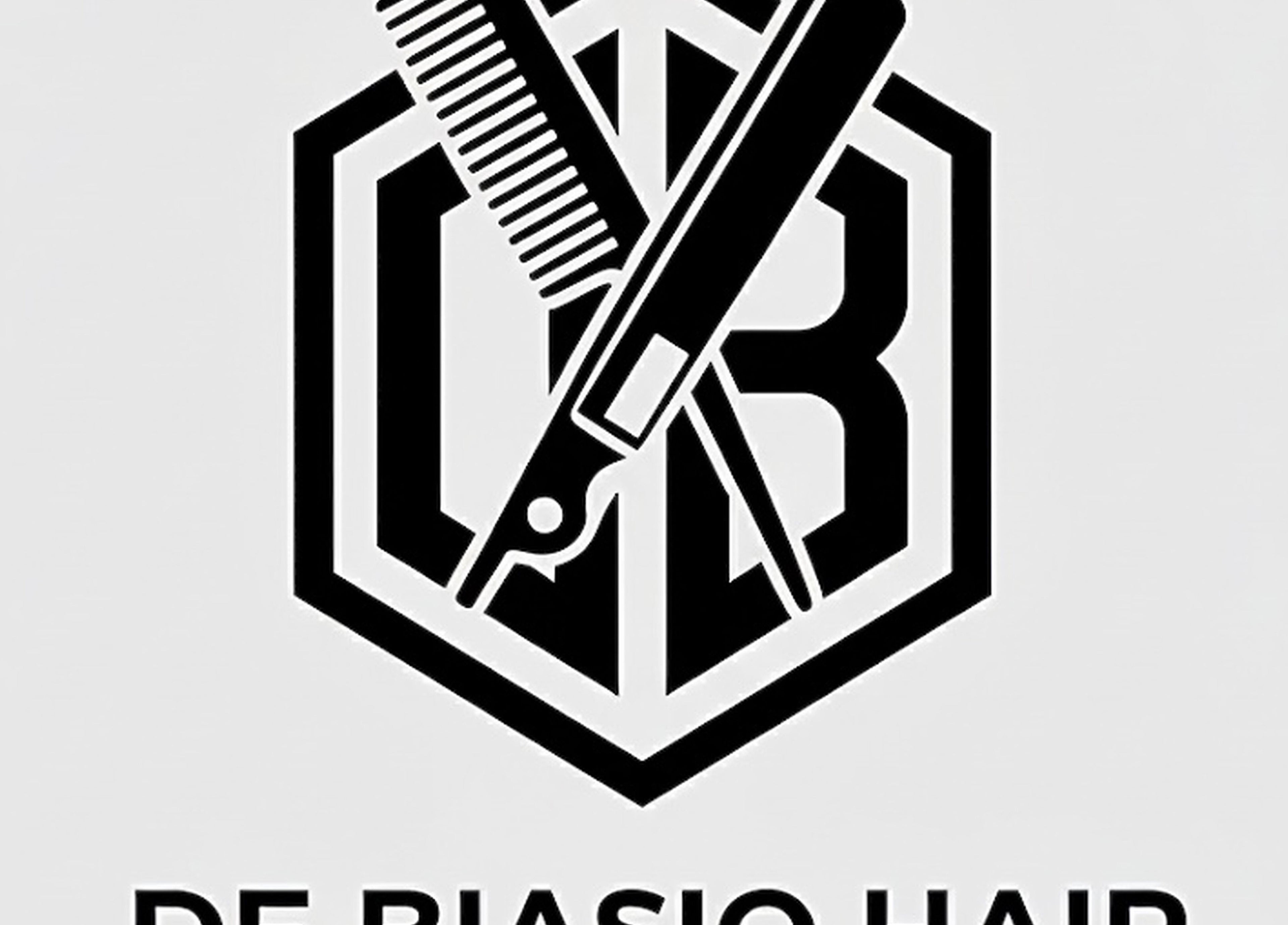 Logo of De Biasio Hair at Church, England, GB featuring scissors and comb design.