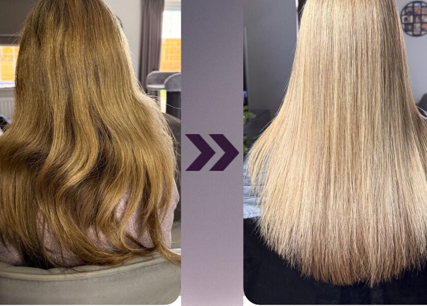 Keratin4u in Andover, England, GB, showcases a before-and-after hair smoothing transformation.