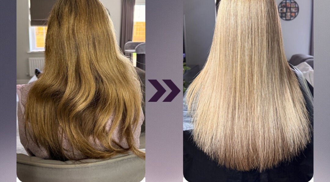 Keratin4u in Andover, England, GB, showcases a before-and-after hair smoothing transformation.