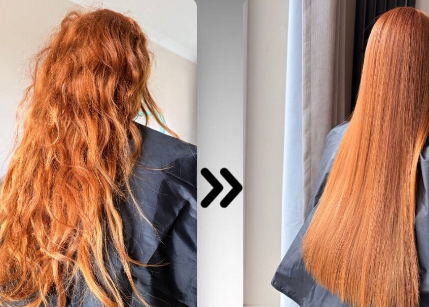 Keratin treatment at Keratin4u, Andover, England, GB. Frizzy hair transformed into smooth, shiny locks.