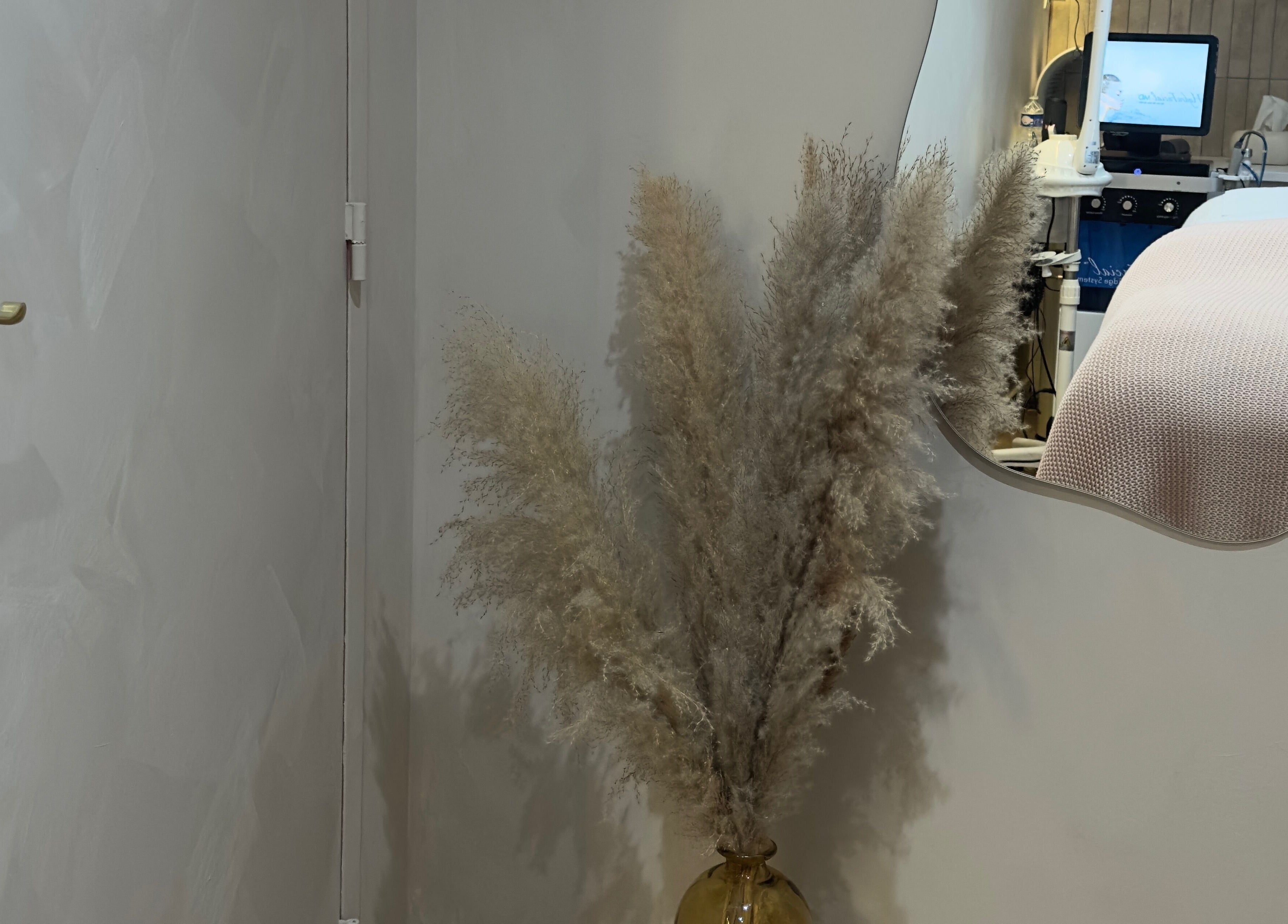 Décor raffiné chez AC beauty salon, Saint-martin-d'hères, Auvergne-rhône-alpes, FR avec miroir et bouquet pampas.
