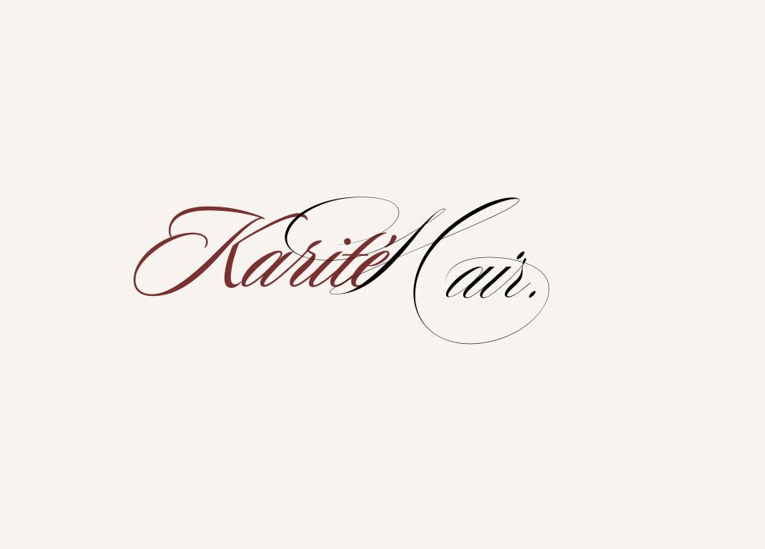 KaritéHair logo in elegant script font, Dublin, County Dublin, IE.