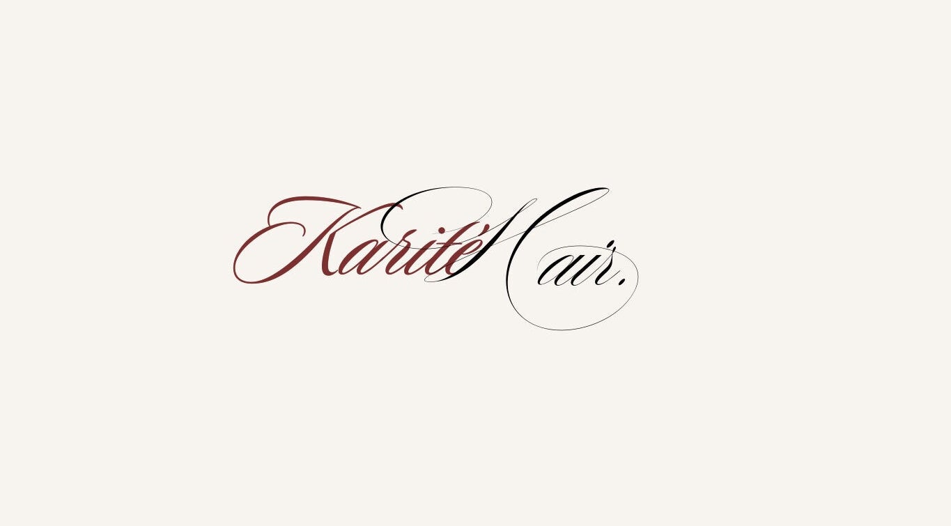 KaritéHair logo in elegant script font, Dublin, County Dublin, IE.