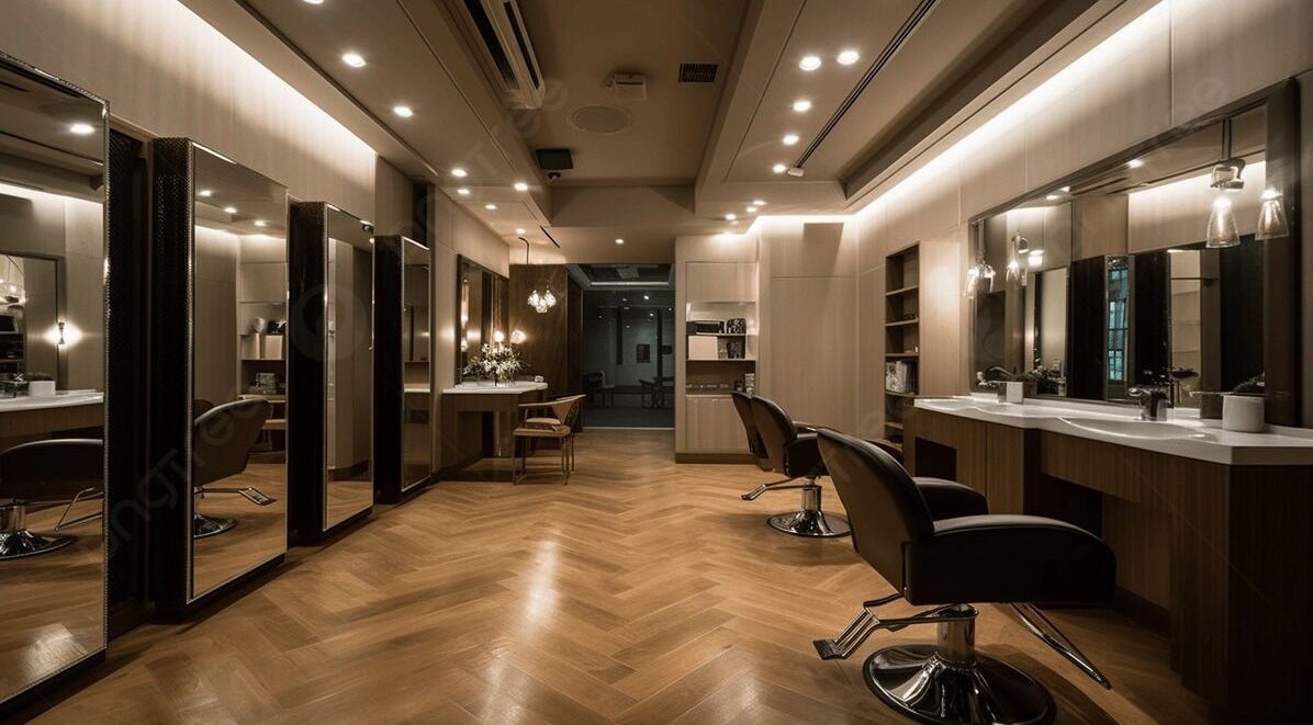 Chic salon interior of Bella's Beauty Bar, Vancouver, BC, CA with sleek chairs and ambient lighting.