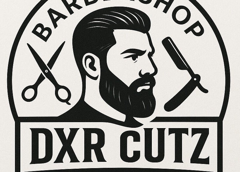 Dxr Cutz barbershop logo featuring scissors and razor, Enschede, Overijssel, NL.