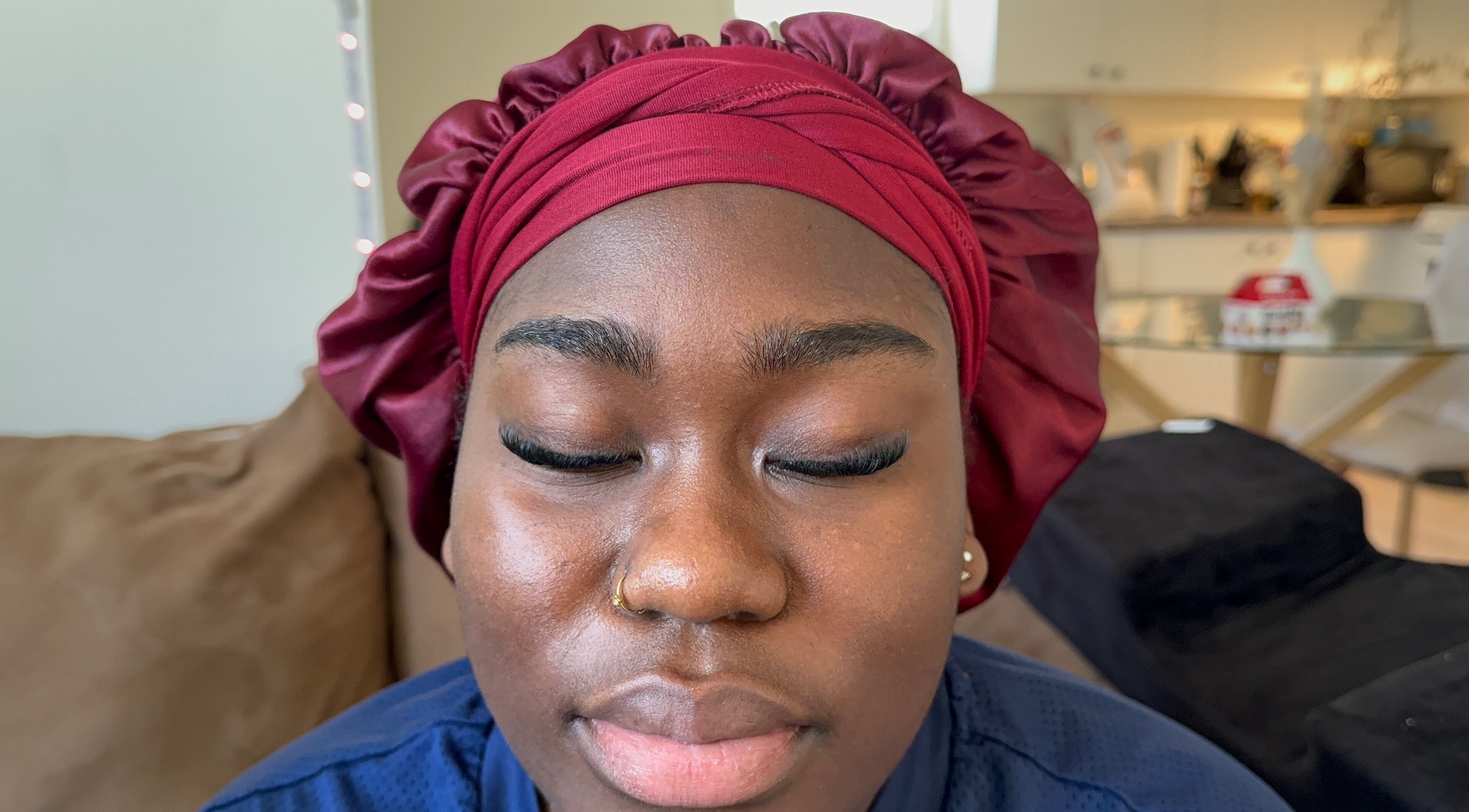 Eyelash extensions applied by Eyelashes_by_san in Greater Sudbury, Ontario, CA, showcasing closed eyes with lush lashes.