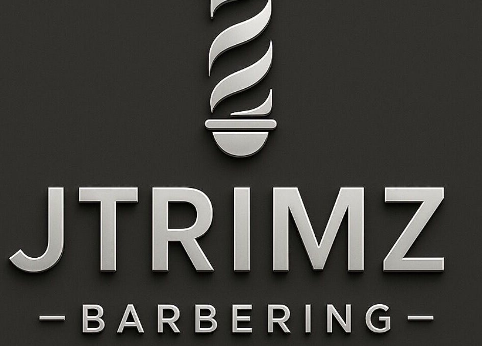 JTRIMZ barbershop logo, sleek metallic design in Guildford West, New South Wales, AU.