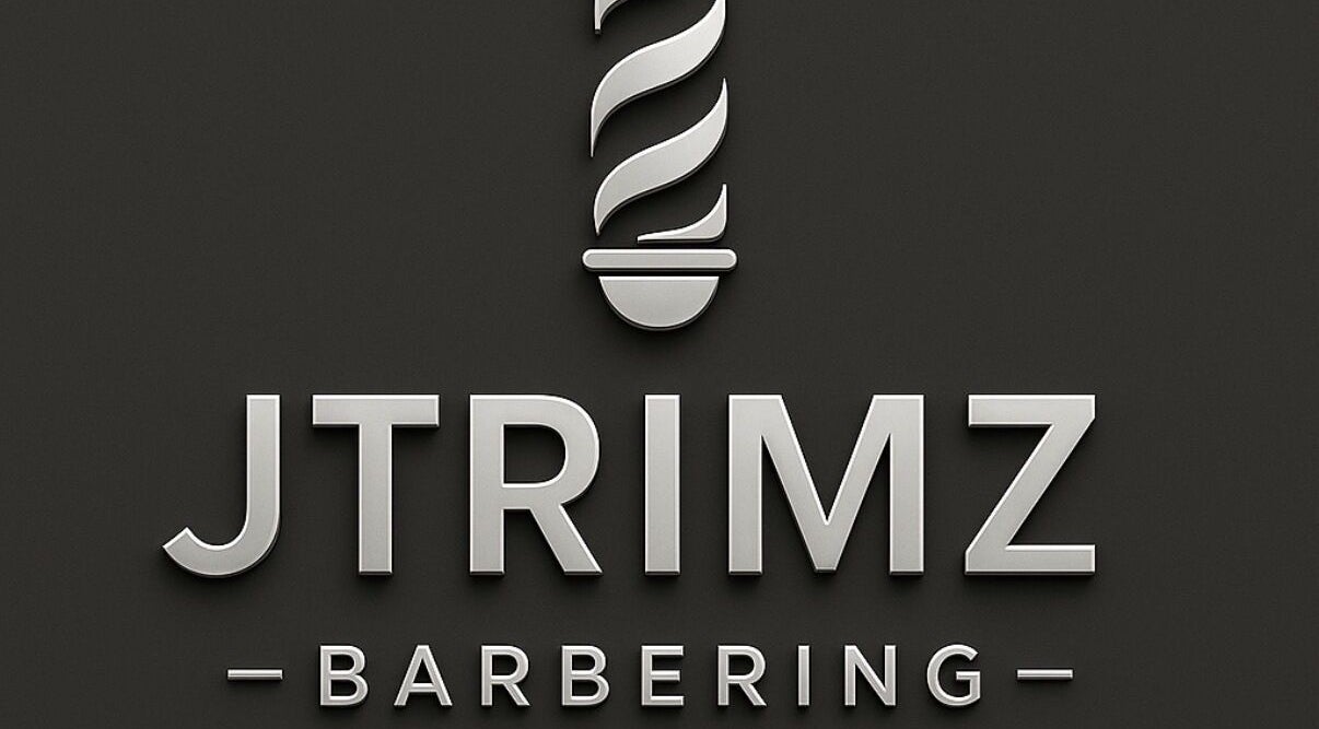 JTRIMZ barbershop logo, sleek metallic design in Guildford West, New South Wales, AU.