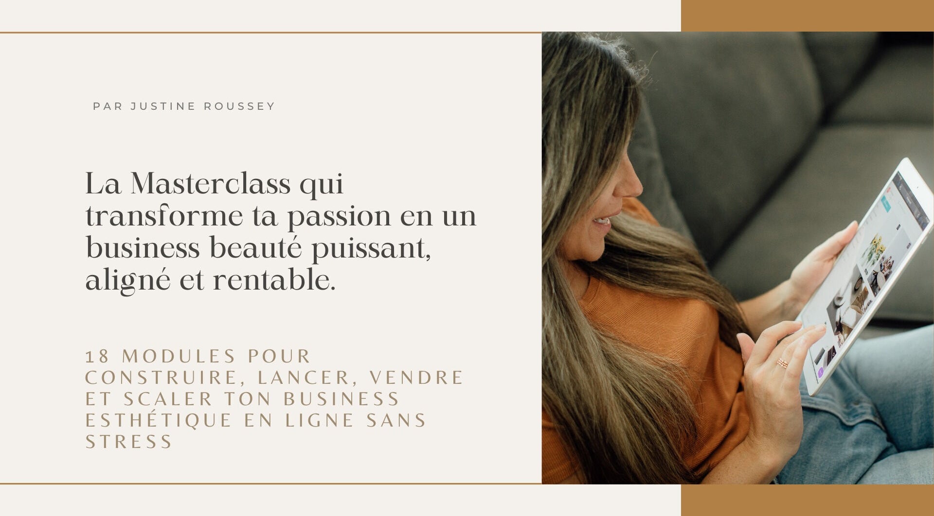 Femme utilisant une tablette inspirée par la masterclass de Évolution Beauté Pro, Civrieux-d'azergues, Auvergne-rhône-alpes, FR.