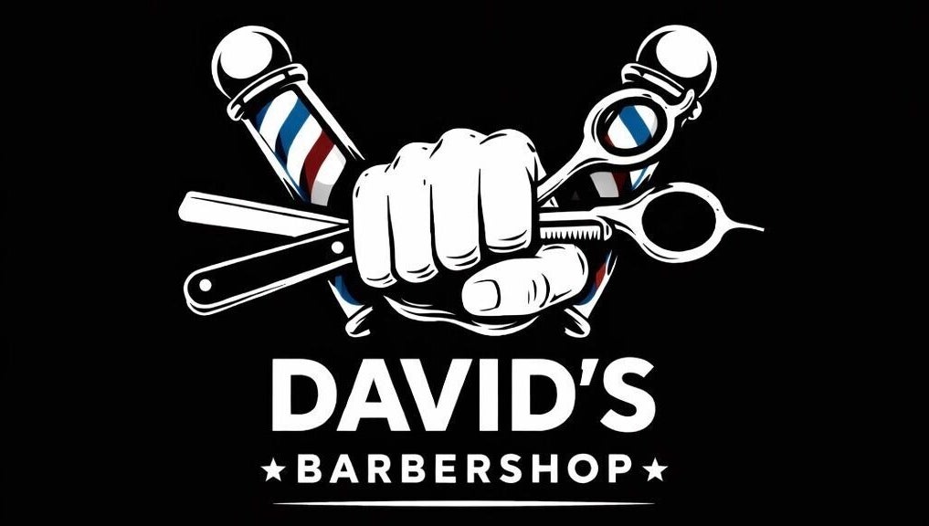 Bold logo of David Barbershop with iconic barber tools in Vadu Săpat, Județul Prahova, RO.