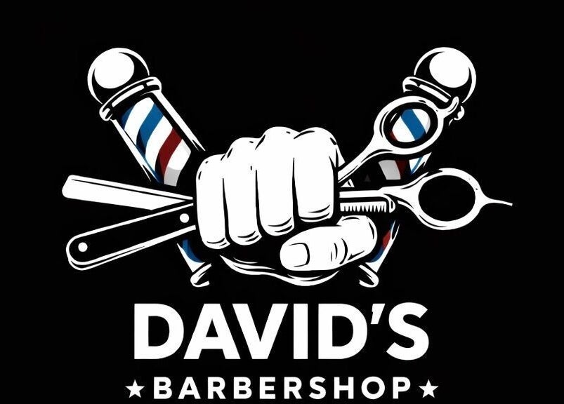 David Barbershop logo featuring iconic tools, located in Vadu Săpat, Județul Prahova, RO.
