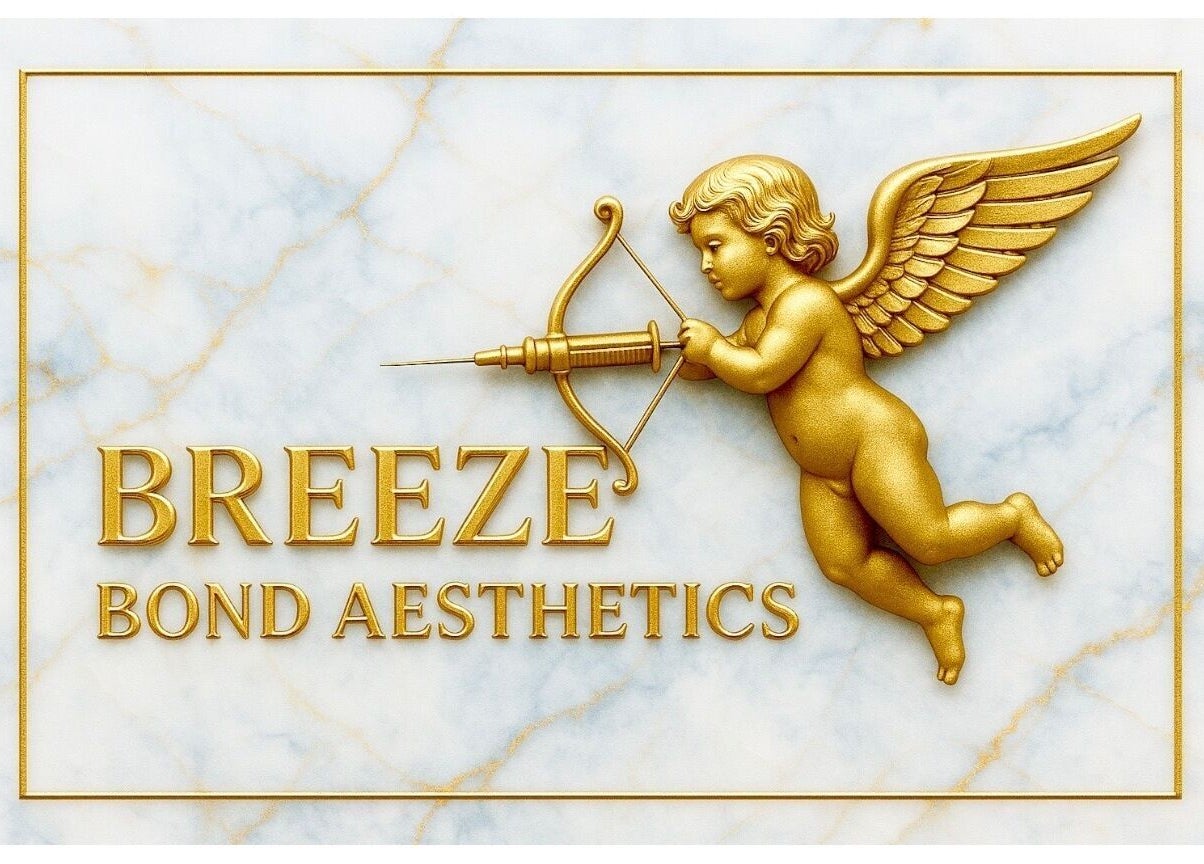 Golden cherub logo of Breezebondaesthetics in Torquay, England, GB, symbolizing beauty and elegance.
