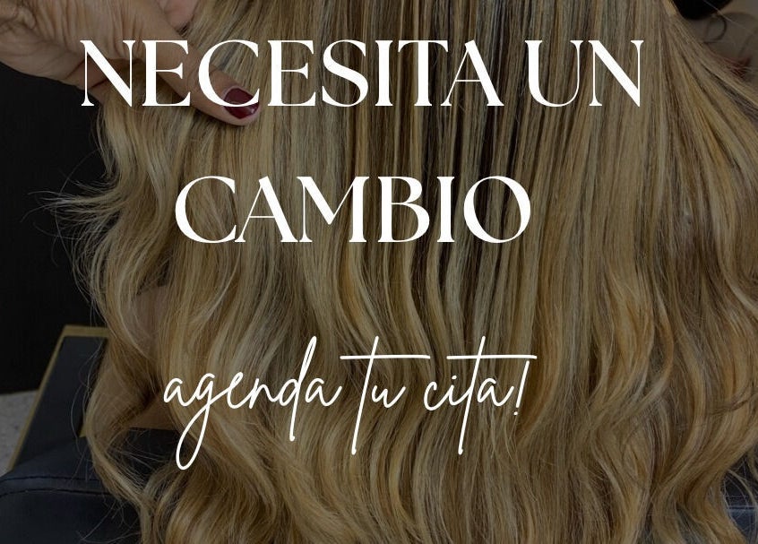 Text overlay on blonde hair at LP Hair Salon, Santiago De Los Caballeros, Santiago, DO.